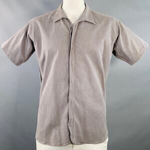 Size XL Auk Grey Linen Cotton Hidden Buttons Short Sleeve Shirt